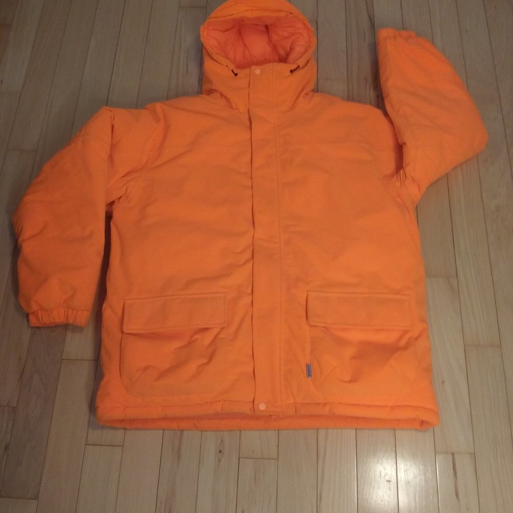 NWT LL Bean Hunter Orange hooded coat size Large FLAWED
